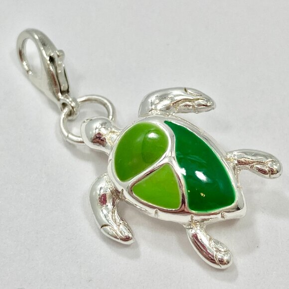 Green Sea Turtle Clip On Charm Zipper Pull Purse Bag Silver Tone Nautical Island - Picture 4 of 10